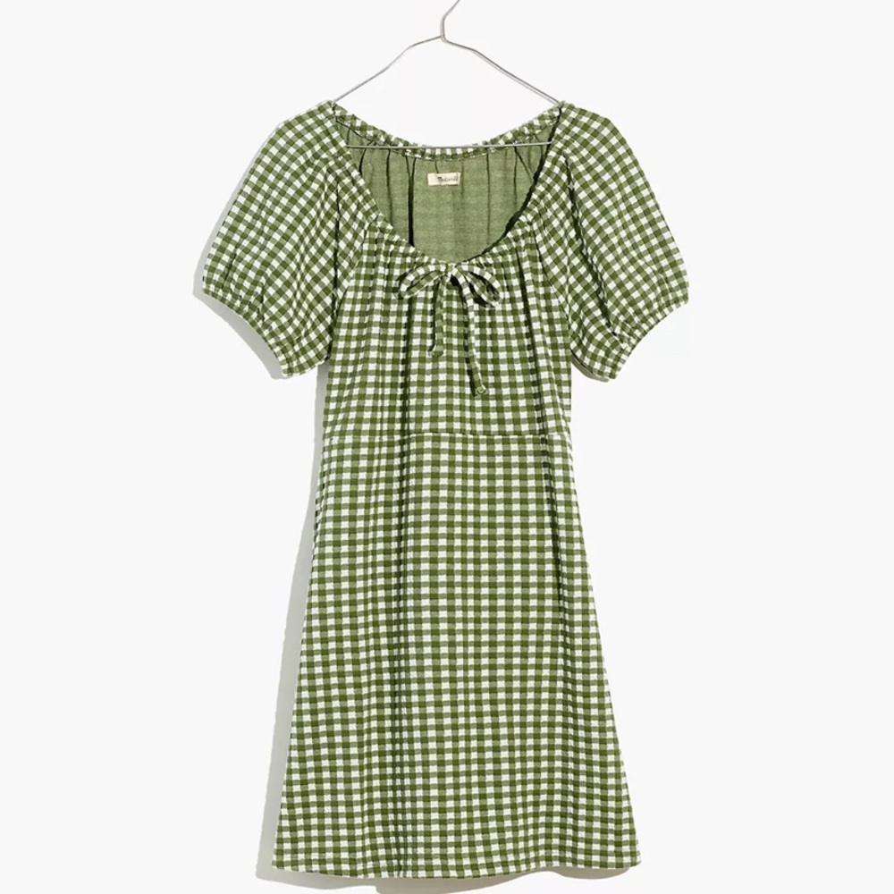 Jacquard Puff-Sleeve Mini Dress in Gingham Check. NWT. Never worn.